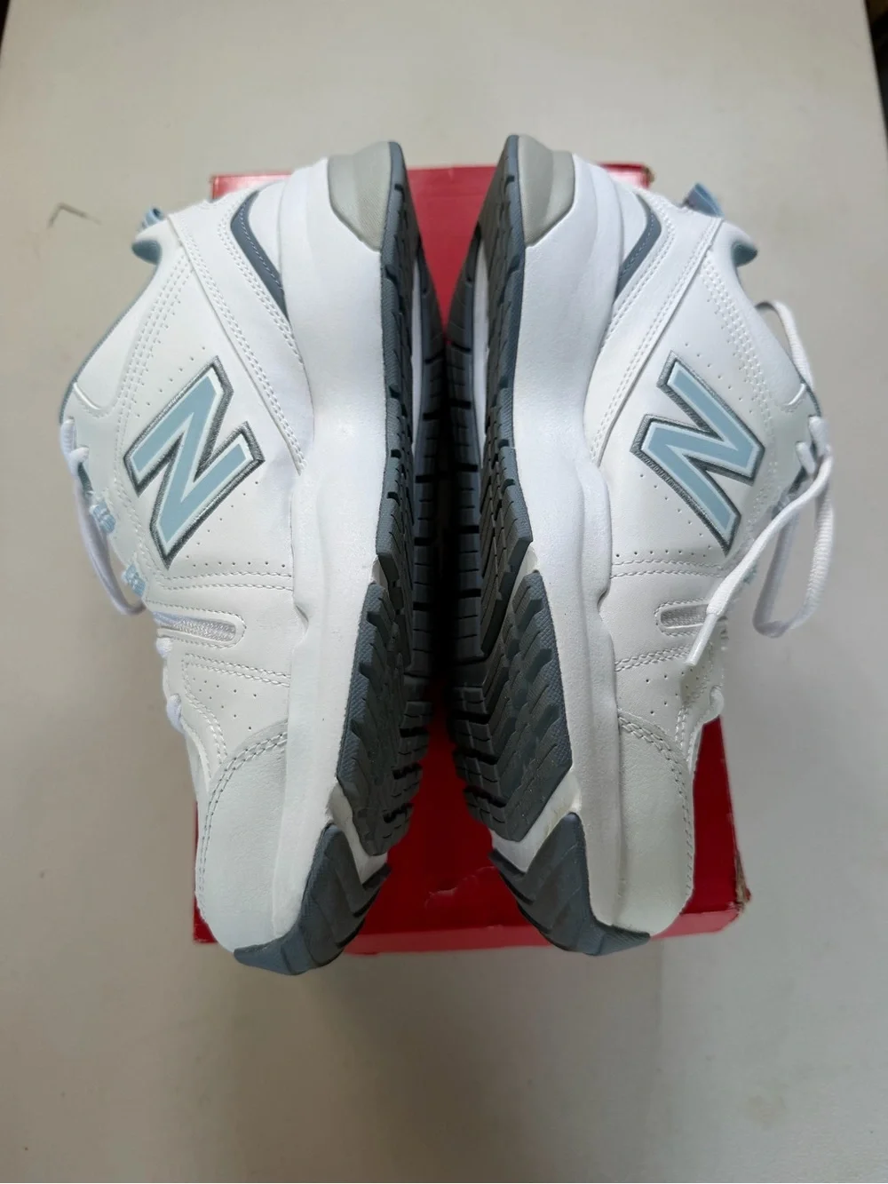 New Balance White and Light Blue Athletic Sneakers